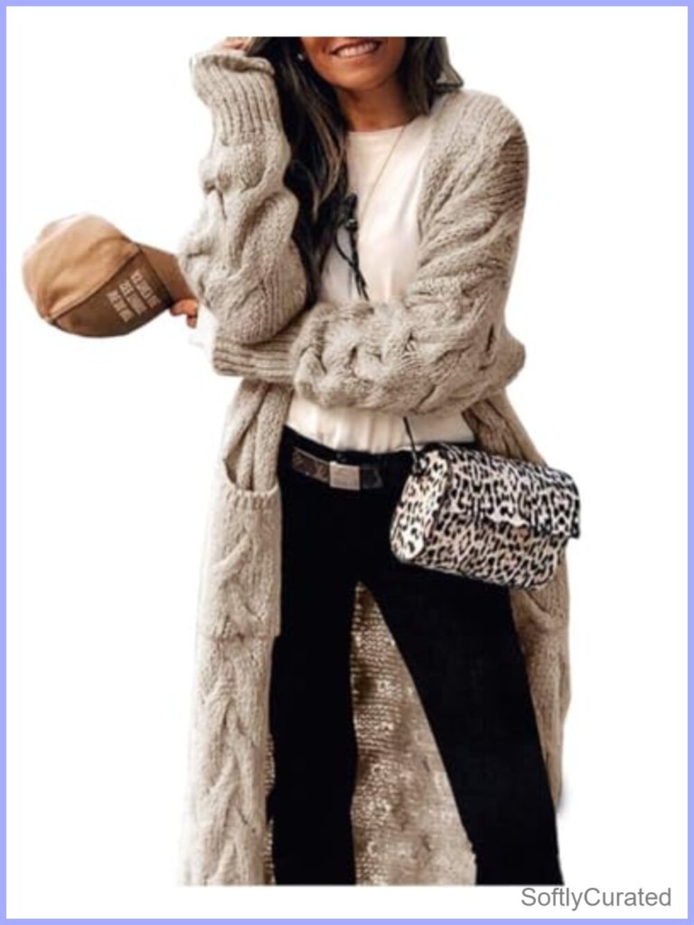 Womens Cable Knit Long Cardigan Open Front Chunky Sweater Coat